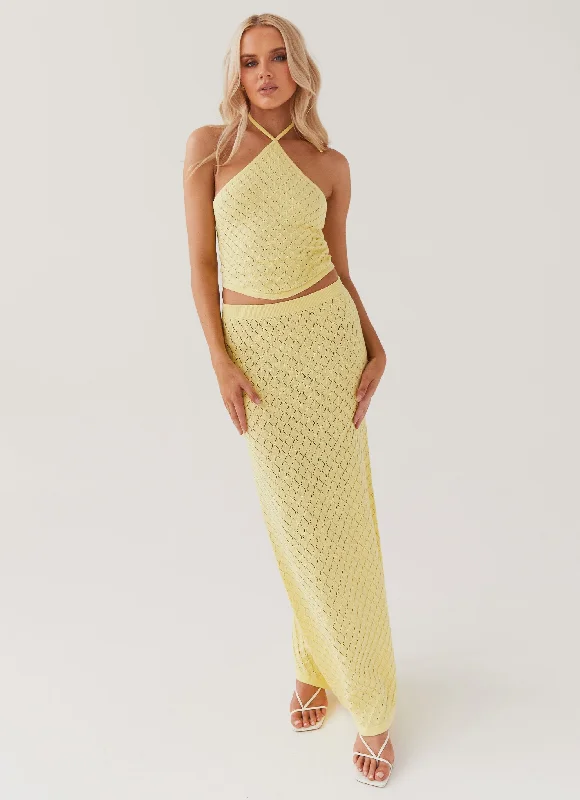 Amanza Knit Maxi Skirt - Lemon chiffon skirt floaty