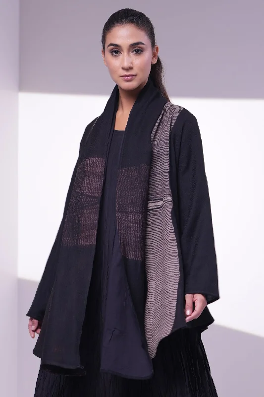 Black Wool Jacket Snapped Jacket Toggled Jacket Drawstring Jacket