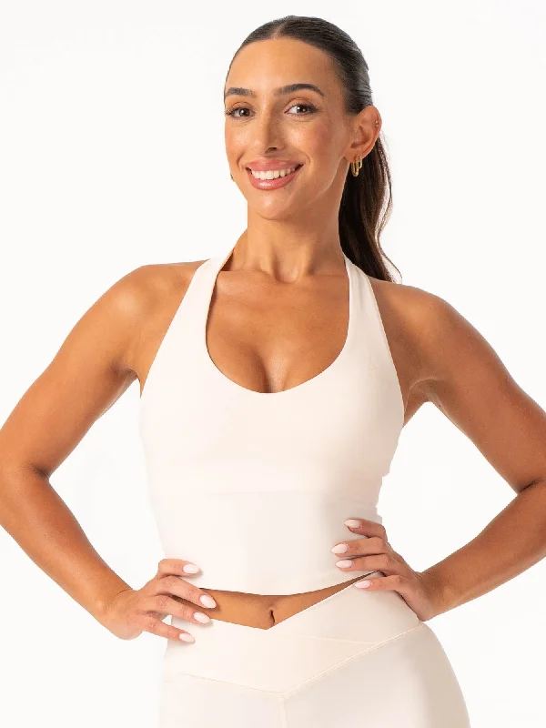 NKD Halter Shelf Tank - Off White silver tank top