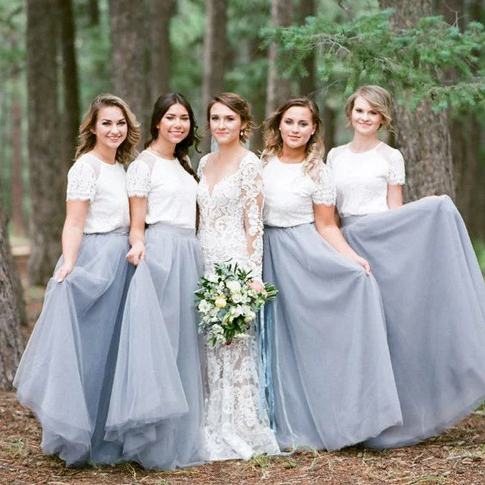 Lace Short Sleeves Tulle Long Wedding Party Dresses Cheap Charming Bridesmaid Dresses, WG387 Tunics Top Casual