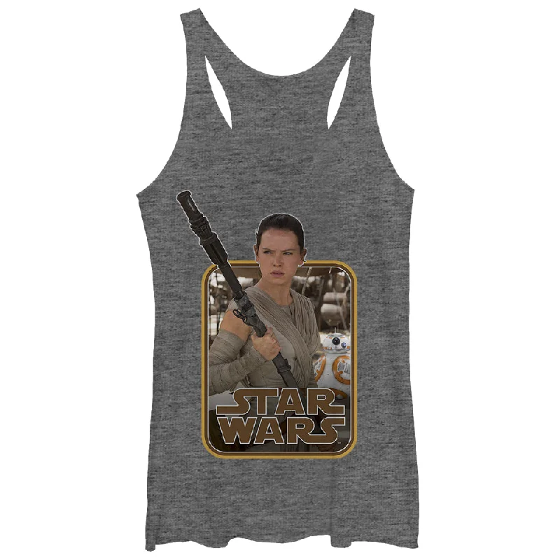 Women's Star Wars The Force Awakens Retro Rey and BB-8 Racerback Tank Top solid color tank Women's Star Wars The Force Awakens Retro Rey and BB-8 Racerback Tank Top solid color tank