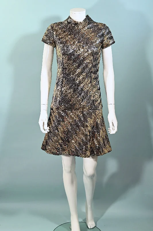 Pat Sandler 60s Mod Sequin Mini Dress, Silver/Gold Very Sparkly Party Dress S Tunics Designer luxury