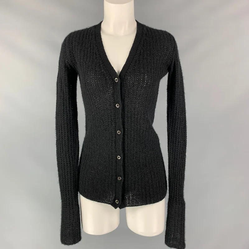 PRADA Size 2 Black Textured Cardigan Front Pockets Side Pockets Patch Pockets