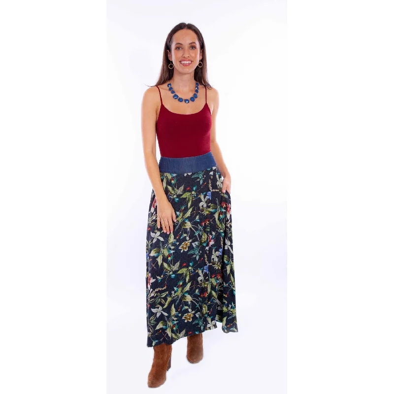 Scully Womens Tropical Floral Wrap Black 100% Rayon Skirt velvet skirt plush