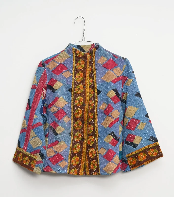 Blue Vintage Cotton Kantha Jacket Satin Jacket Silk Jacket Chiffon Jacket