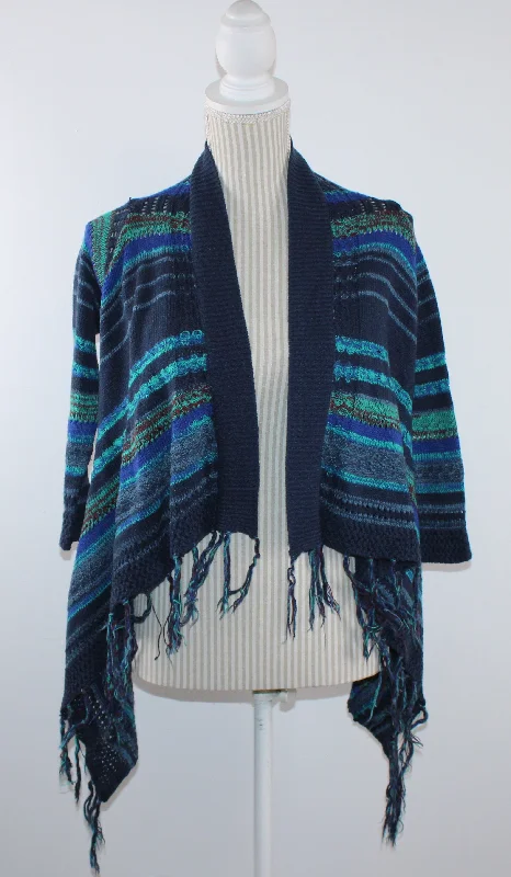 SAY WHAT BLUE PATTERNED CARDIGAN LADIES SIZE 10 PRE-LOVED Long Cardigan Short Cardigan Medium Cardigan