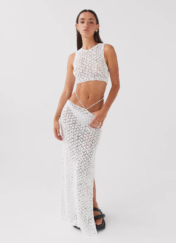 Mabel Bay Crochet Maxi Skirt - White wool skirt sturdy