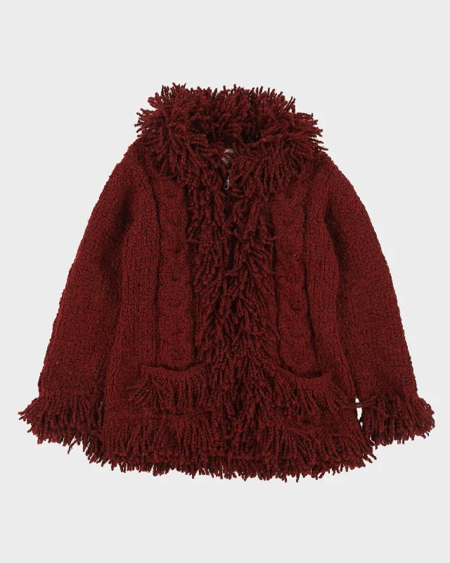 Burgundy Chunky Knitted Cardigan - S Stretchy Elastic Breathable