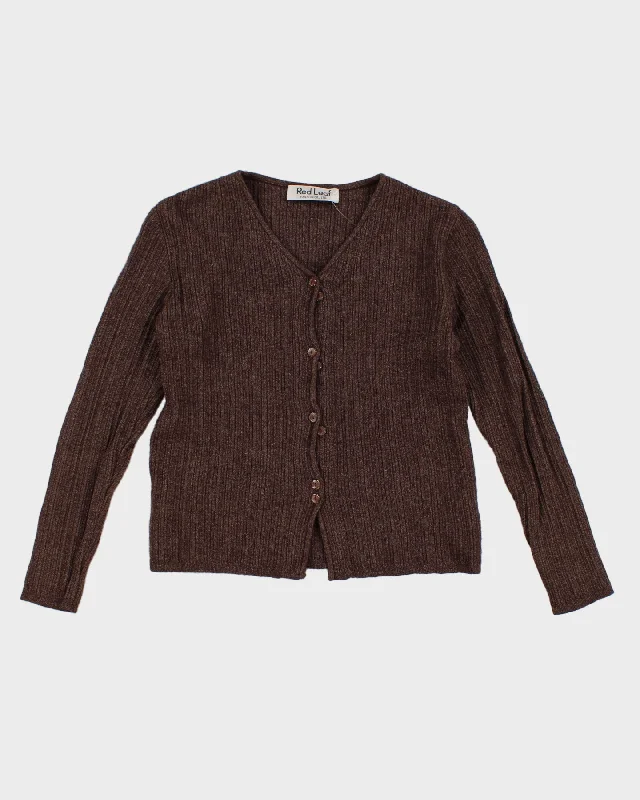Y2K 00s Brown Knit Cardigan With Button Detail - M Thin Thick Dense