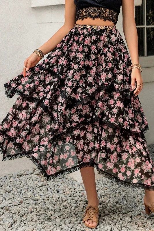 Lace Detail Layered Skirt-3 prints wool skirt breathable