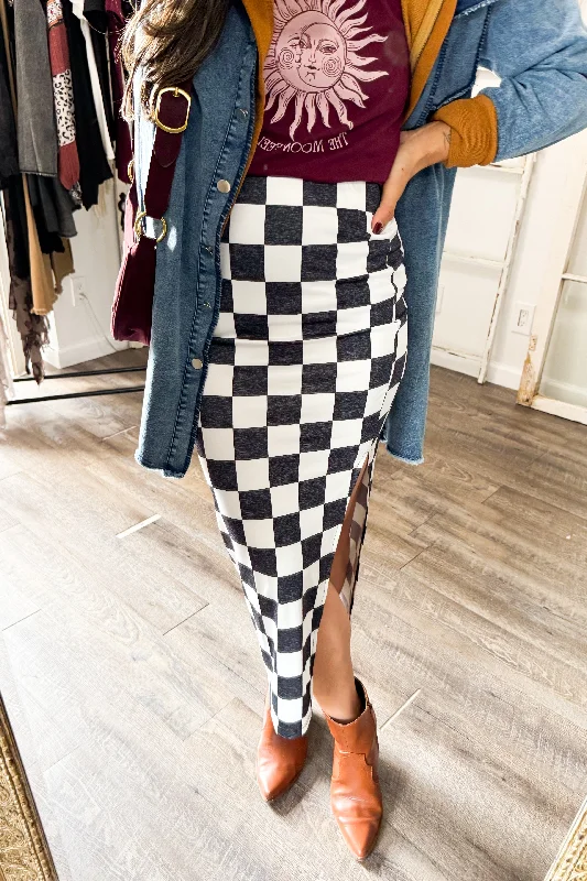Split Checkered Midi Skirt (2 colors) chiffon skirt delicate