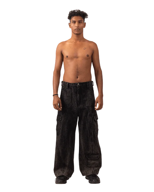 BLACK ACID WASH CARGO PANTS Comfortable Maternity Pants