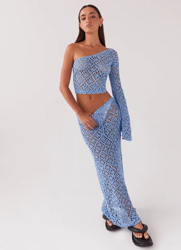 Merliah Crochet Maxi Skirt - Blue linen skirt natural