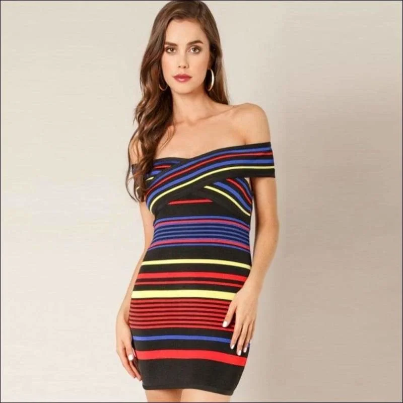 Winnal Women's Off The Shoulder Strapless Rainbow Bandage Dress Sexy Short Party Dress Tunics Designer luxury