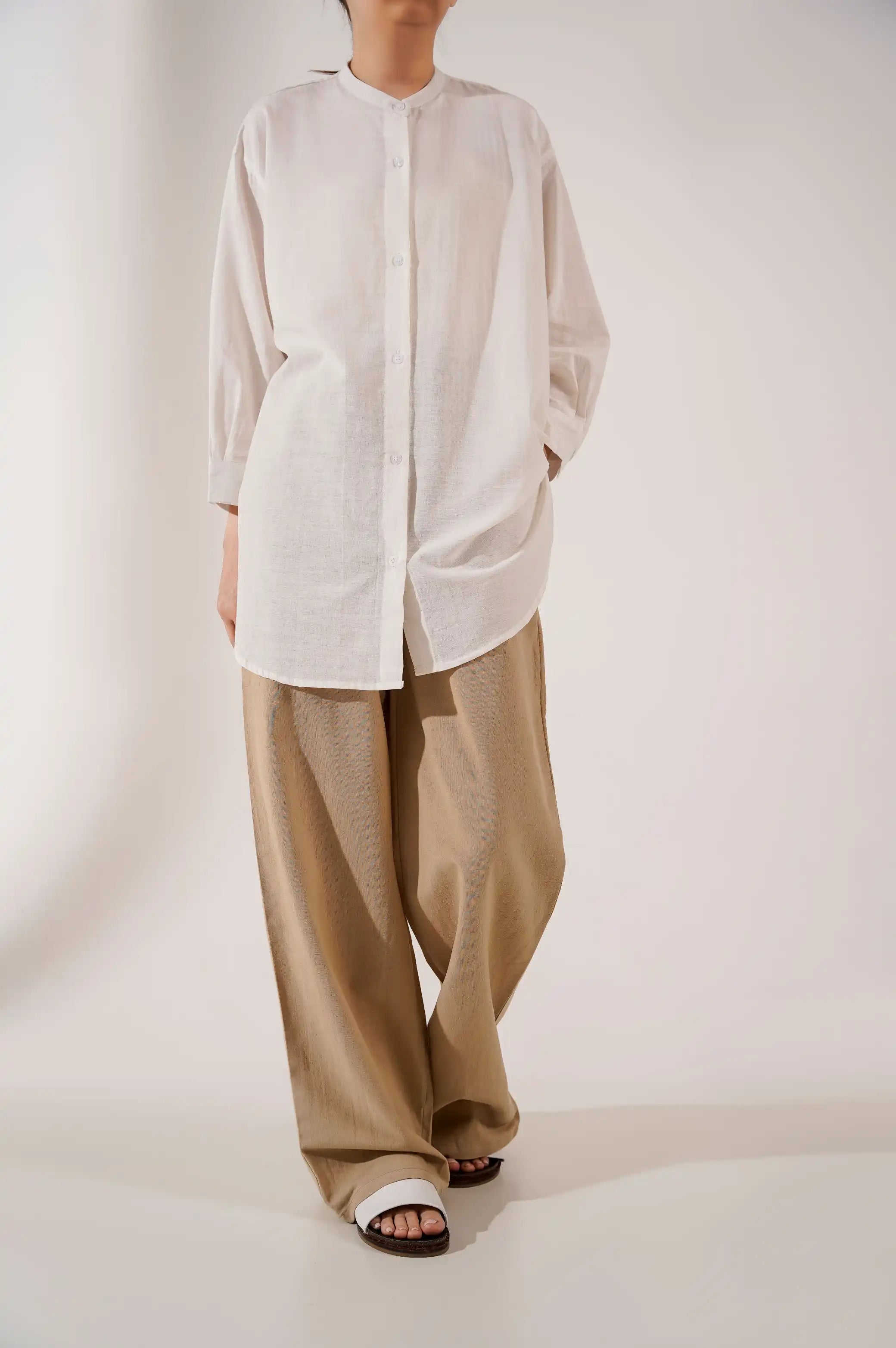 DRAWSTRING WIDE LEG PANTS Warm Wool Trousers