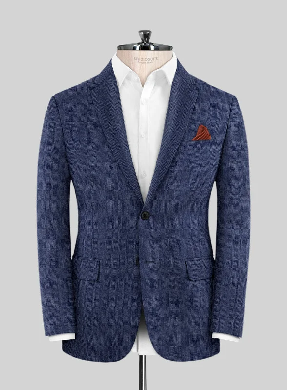 Scabal Siano Herringbone Blue Wool Jacket V-Neck Jacket Boat Neck Jacket Square Neck Jacket