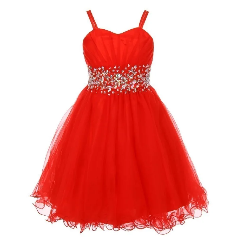 Little Girls Red Stone Encrusted Pleated Tulle Party Dress 2-6 Tunics Cozy comfortable