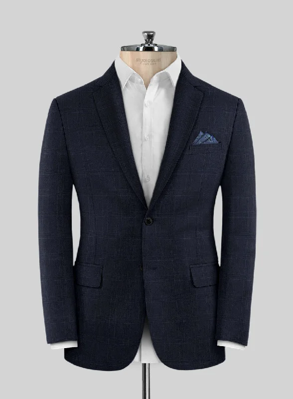 Scabal Xuito Checks Blue Wool Jacket Nylon Fabric Polyester Fabric Spandex Fabric