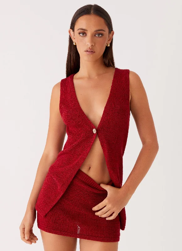 Capri Glow Knit Skirt - Maroon chiffon skirt lightweight