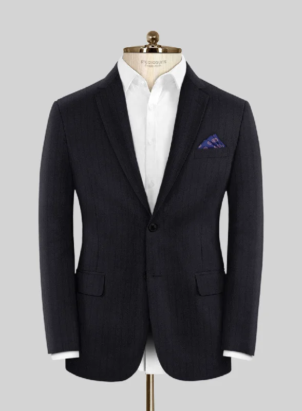 Scabal Pegico Stripe Blue Wool Jacket Hoodie Zip-Up Jacket Button-Up Jacket