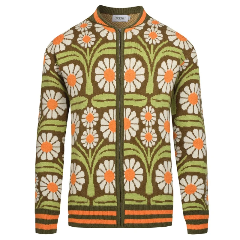 Men's green jacquard zipper cardigan sweater Satin Fabric Silk Fabric Chiffon Fabric