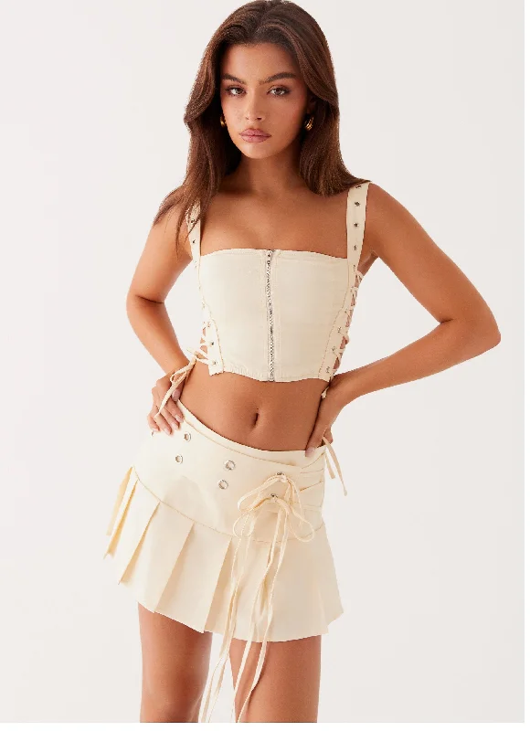 Tahnne Eyelet Mini Skirt - Ivory relaxed fit skirt