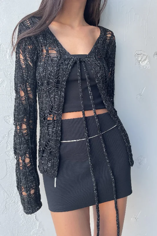 CROCHET OPEN KNIT CARDIGAN Terry Terry Cloth Terry Knit
