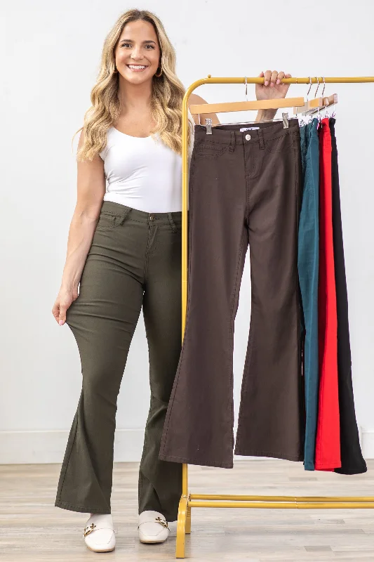 YMI Hyperstretch High Rise Flare Pants Fashionable Tapered Leg Pants