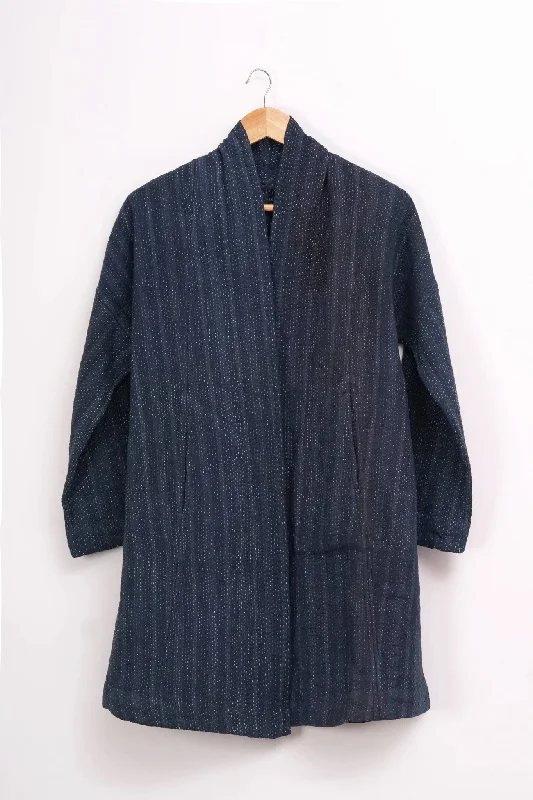 Navy Vintage Cotton Kantha Jacket Faux Fur Fabric Real Fur Fabric Shearling Fabric