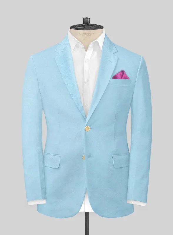 Scabal Pastel Blue Cotton Stretch Jacket Faux Fur Jacket Real Fur Jacket Shearling Jacket