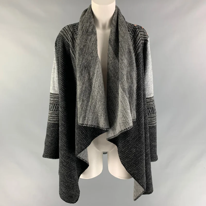 WE NORWEGIANS Size S Gray &  Black Merino Wool Cardigan Satin Fabric Silk Fabric Chiffon Fabric