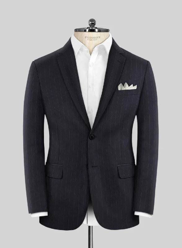 Scabal Lizaro Stripe Blue Wool Jacket Elasticated Jacket Padded Jacket Insulated Jacket