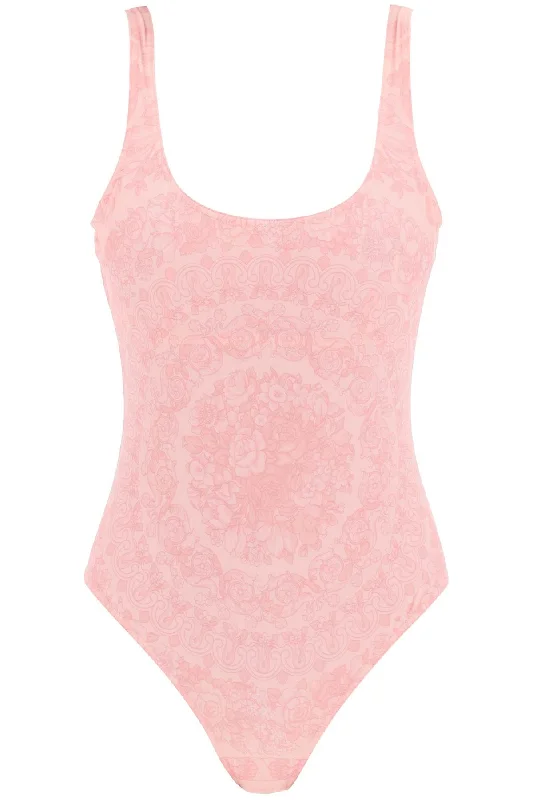Baroque Full-body Swims  - Pink Tie-Back Swimwear