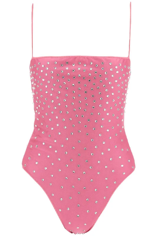 One-piece Swimsuit With Crystals  - Fuchsia Strap Bikini Set
