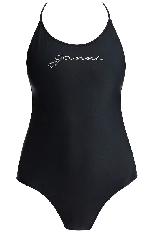 One-piece Swimsuit With Logo  - Black Trendy Swimwear Set