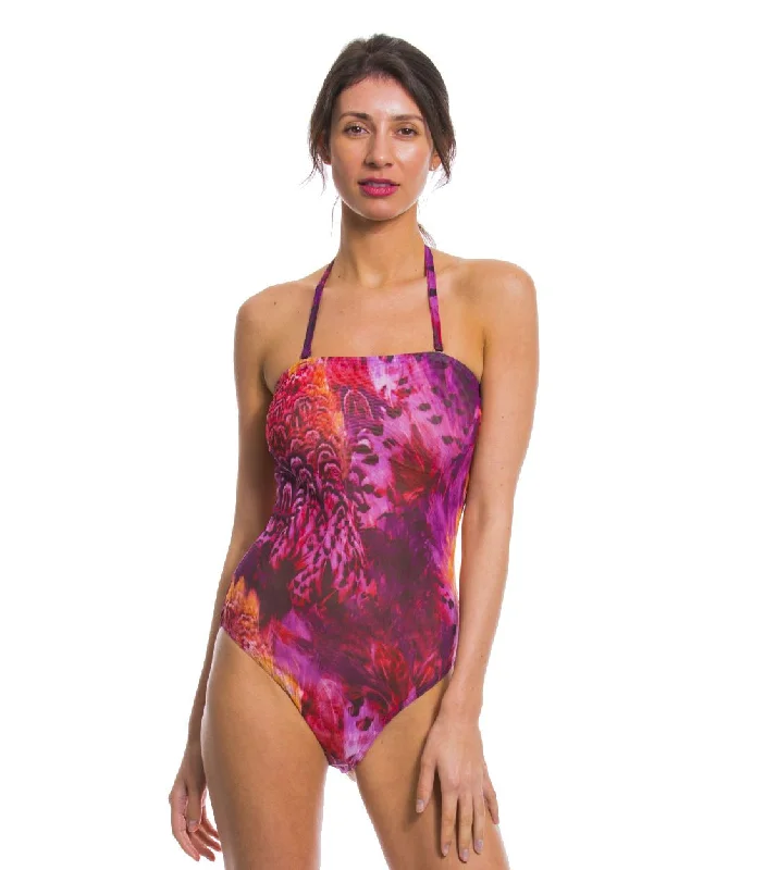 Purple Amalfi Tan Through Tube Swimsuit Plunge Back Swimsuit