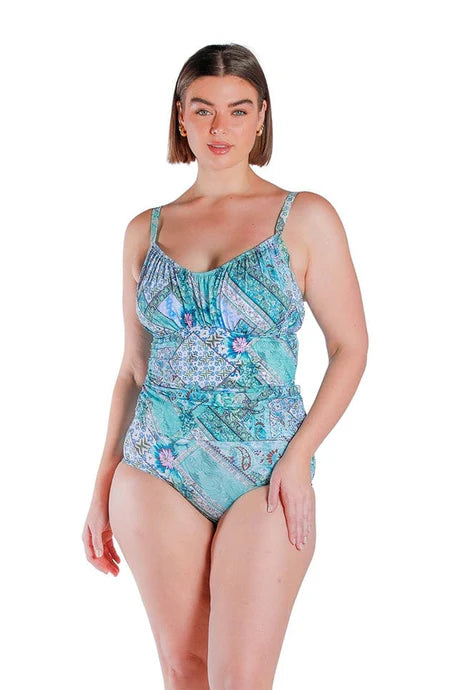 Whitehaven Ruched Tankini Top Button-Front Swimsuit