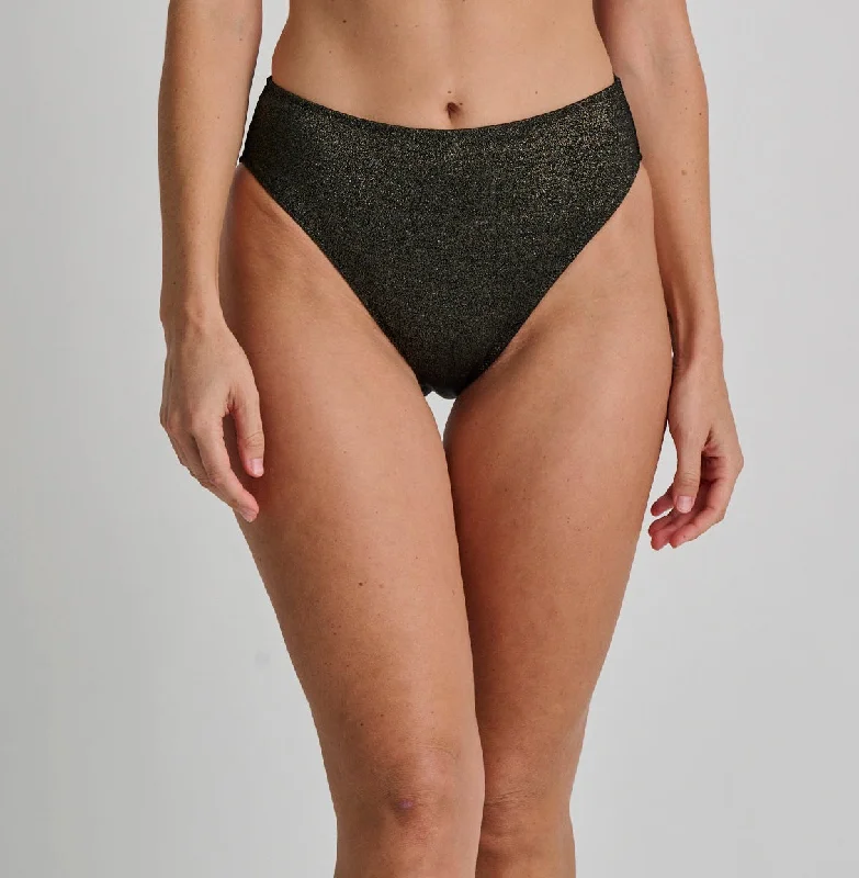 Everyday Sunday Swimwear Black Shiny High Waist Bikini Bottom BEAW02768 High-Cut One-Piece