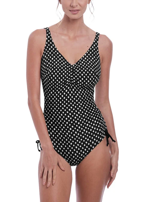 Fantasie Santa Monica Swim Suit Underwire V-Neck One Piece With Adjustable Leg, Black White Halter Neck Swimsuit Fantasie Santa Monica Swim Suit Underwire V-Neck One Piece With Adjustable Leg, Black White Halter Neck Swimsuit
