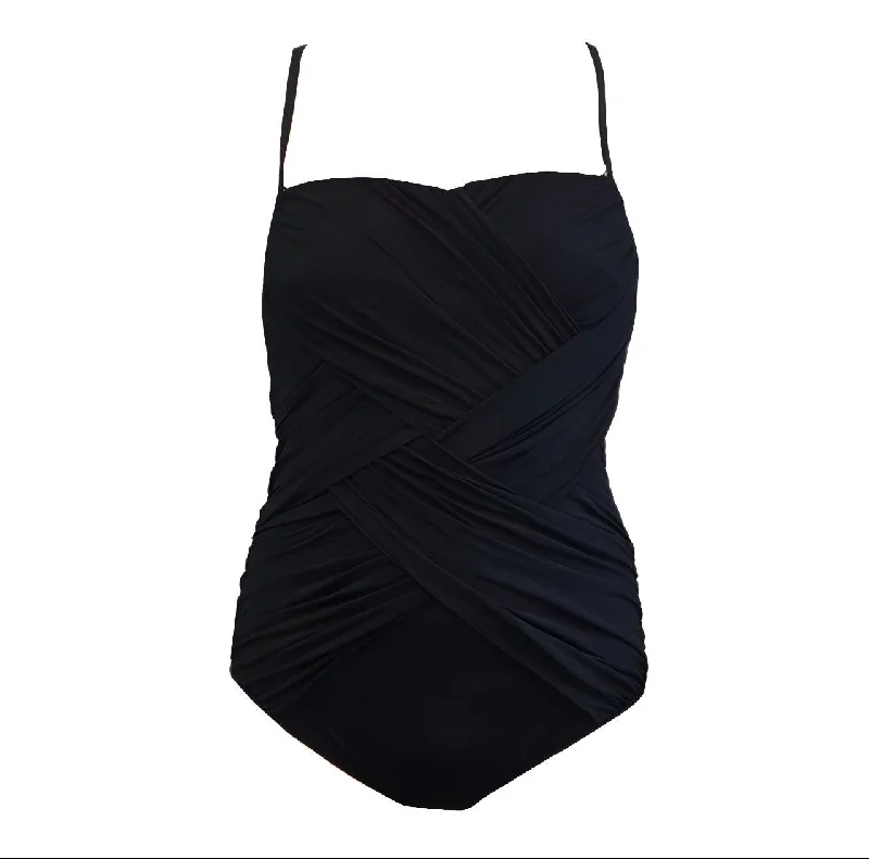 GOTTEX Women's Black Contour Cross Front One Piece Swimsuit #17LA-070 10 NWT High-Cut One-Piece
