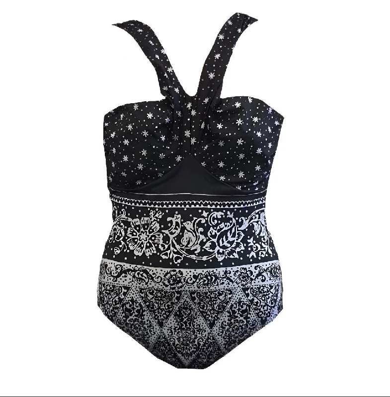 GOTTEX Women's Black Open Back One Piece Swimsuit #17SF-055 10 NWT Floral Swimwear Set