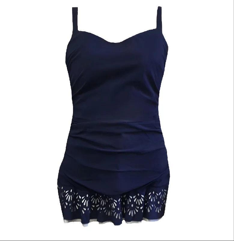 GOTTEX Women's Blue V-Neck Dress Shaped One Piece Swimsuit #E837-2D18L 14D NWT Lace-Detail Bikini Set GOTTEX Women's Blue V-Neck Dress Shaped One Piece Swimsuit #E837-2D18L 14D NWT Lace-Detail Bikini Set