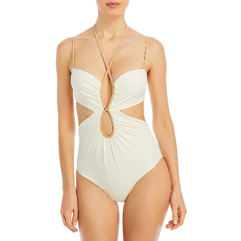 Johanna Ortiz Womens Solid Recycled  One-Piece Swimsuit Ruched Swimwear Set