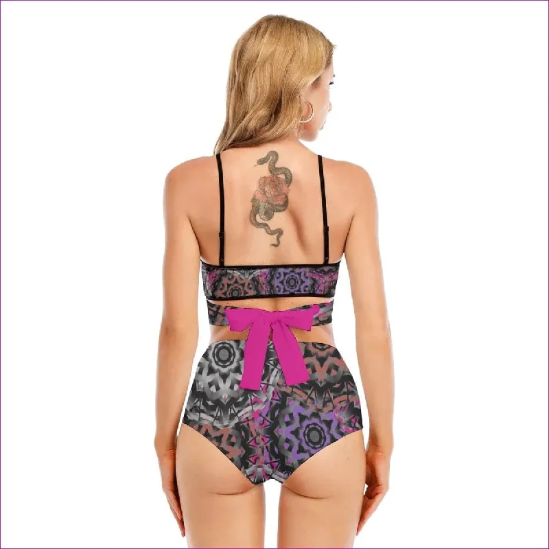 Mandala Graffiti Womens Bikini Swimsuit With Cross Straps Deep-V Swimsuit Design