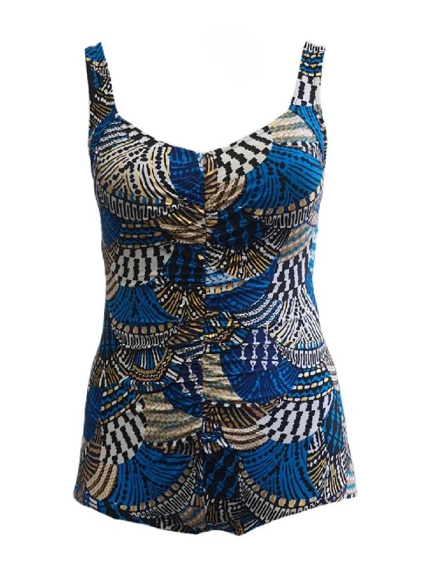 MAXINE OF HOLLYWOOD Women's Blue Center Shirr One Piece Swimsuit #MM7FY20 NWT Beach Ready Swimsuit
