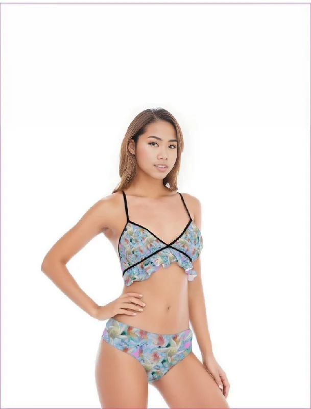 Midnight Floral Womens Bikini Swimsuit With Ruffle Hem Playful Pattern Swimsuit