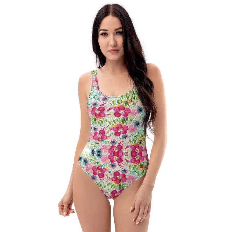 Mixed Floral One-Piece Swimsuit, Roses Flower Print Women's Swimwear-Made in USA/EU High-Waisted Swim Bottoms Mixed Floral One-Piece Swimsuit, Roses Flower Print Women's Swimwear-Made in USA/EU High-Waisted Swim Bottoms