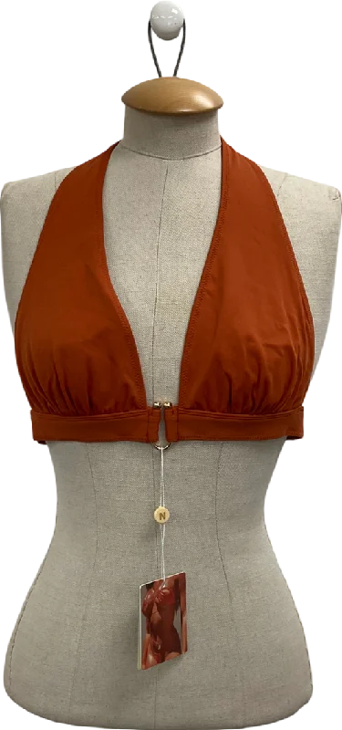 NEENA SWIM Halter Bikini Top In Sunset Orange UK L Crisscross Back Swimsuit