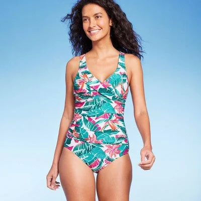 New - Kona Sol Women's Front Wrap One Piece Swimsuit Tummy Control Swimwear Quick-Dry Tankini