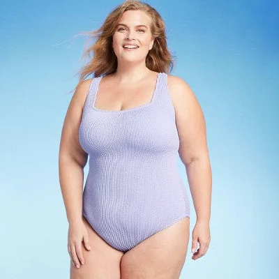 New - Women's Pucker Square Neck One Piece Swimsuit - Kona Sol Lilac Purple 20 Sleek Mesh Bikini New - Women's Pucker Square Neck One Piece Swimsuit - Kona Sol Lilac Purple 20 Sleek Mesh Bikini